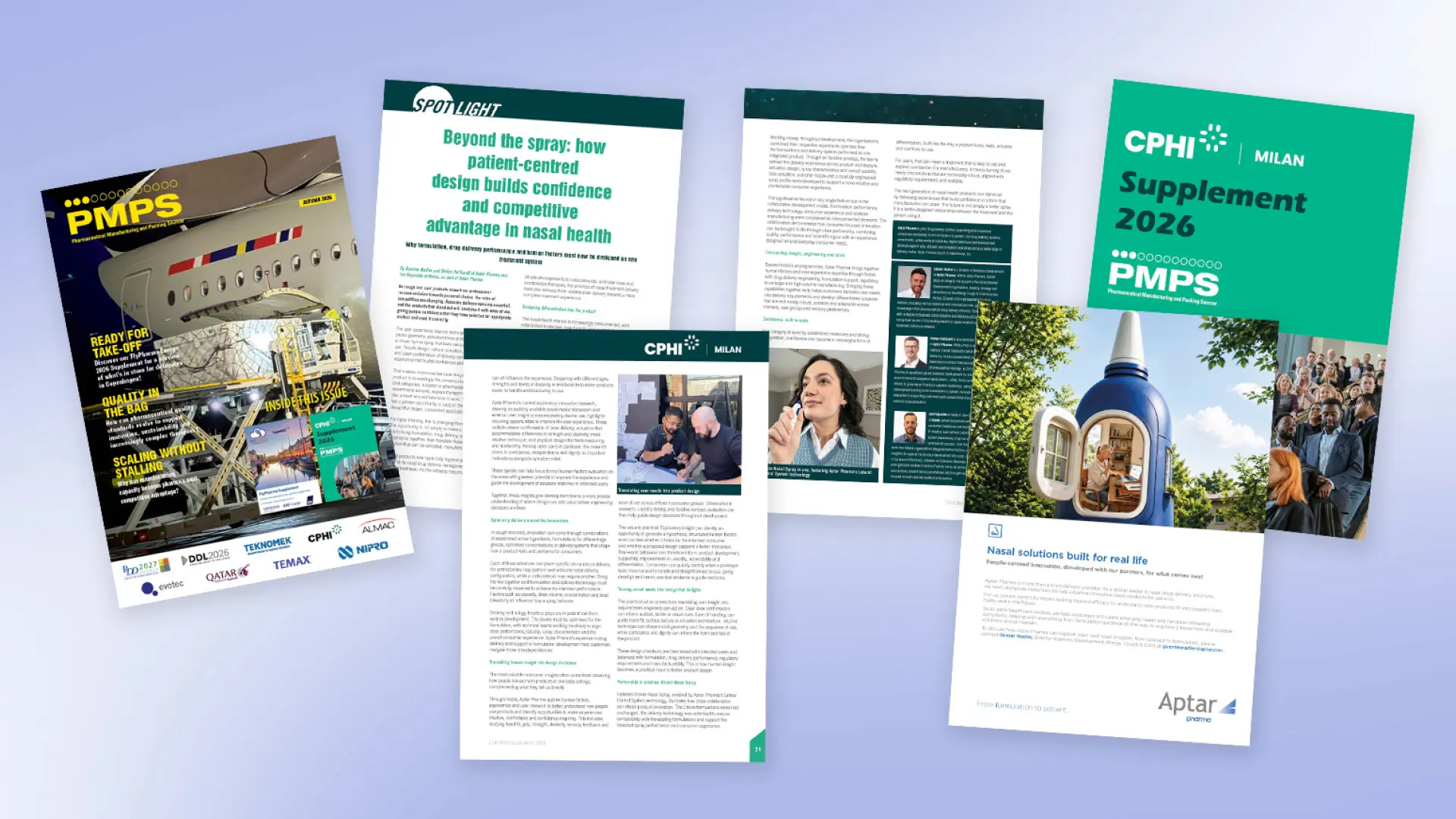 PMPS Autumn 2026 feature showcasing Aptar Pharma's article on patient-centered nasal delivery and user-focused nasal spray design.