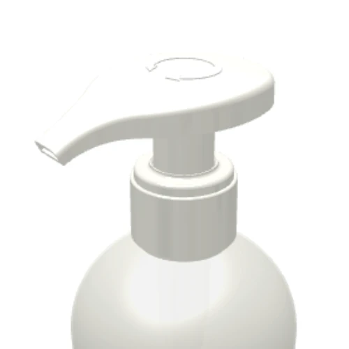A close-up of a white bottle with a metal-free pathway dispensing pump named GSA, typically used for soap or lotion, against a plain white background.