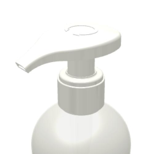 A close-up of a white bottle with a metal-free pathway dispensing pump named GSA, typically used for soap or lotion, against a plain white background.