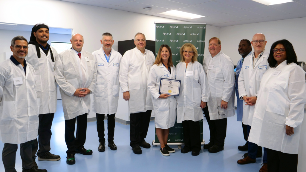 Left to right: Luis E. Barcia, District Representative, Rep. Mike Lawler (NY-17); Baylen Rodriguez, Aptar QC; Michael Graziano, Councilman, Ward 2; Alex Theodorakis, President, Aptar Pharma Prescription; Stephan Tanda, Aptar President and CEO; Isabelle Menard, VP and GM, Aptar Pharma North America; Donna Silberman, Rockland County Clerk; George Hoehmann, Supervisor, Town of Clarkstown; Eric S. Warren, Senior Project Manager, Empire State Development; Gael Touya, President, Aptar Pharma and Kim Chainey, Aptar EVP, Chief Legal Officer and Corporate Secretary