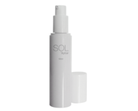 A white, High-Quality Airless pump bottle labeled SOL by Aptar 50ml stands upright with its matching cap beside it. The bottle features a minimalist design and a smooth finish.