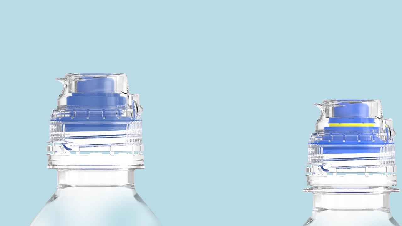 Rocket tethered sport cap closure on blue background