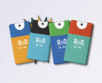 Four rectangular, pocket size spray packaging containers are arranged side by side, each in different colors (orange, black, green, and red) with a white nozzle and the text Pacto is printed on them.