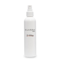 A white plastic spray bottle with an Euromist 2-way spray pump, stands upright against a plain white background.