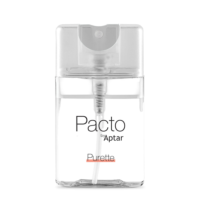A Purette Fine Mist bottle with flat mini packaging is standing upright on a white background. The bottle features a white spray top and contains a clear liquid.