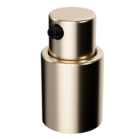 Close-up of the actuator part of the PAV Treatment, a shiny gold low-dosage spray pump with a black spray button.