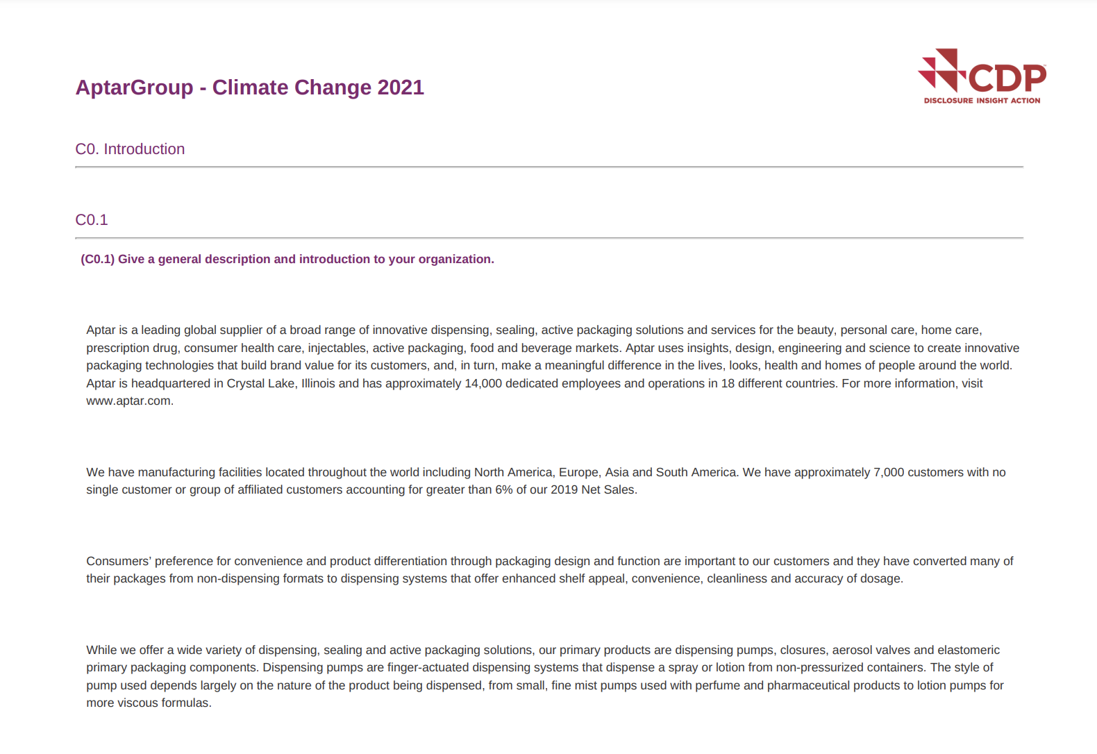 2021 CDP Climate Change Response