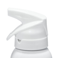 Close-up of  Runway, a white Dual Trigger Aerosol Actuator mounted on a bottle, shown against a plain white background.