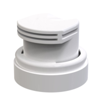 White plastic Contemporary Upright Aerosol Actuator named S20 with a round base and vented, slotted top, photographed against a plain white background.