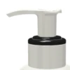 Close-up of GSA in white, a dispensing pump with a metal-free pathway, and black collar, typically used for lotion or liquid soap bottles, against a white background.