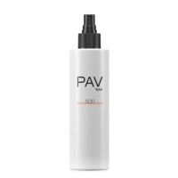 A white spray bottle labeled PAV Aptar 500 with a black Customizable Spray Pump, displayed against a plain white background.