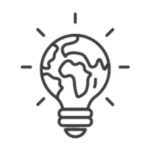 A light bulb with the shape of the Earth inside, featuring continents and glowing lines around it, symbolizing global ideas, worldwide innovation, and twist-to-lock aerosol actuators for secure, modern solutions.