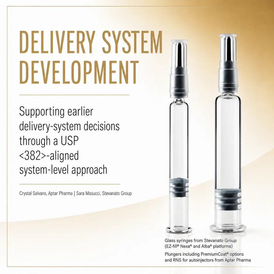 Two prefilled syringe configurations illustrating a USP <382>-aligned system-level approach for delivery system development