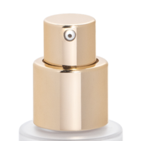 Close-up of a chic and premium cosmetic pump featuring a gold spray bottle nozzle with a white base, ideal for dispensing liquids like perfume or cosmetics. The background is plain and white.