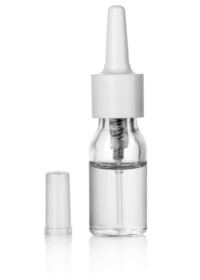 bottle with a nasal spray pump for drug delivery