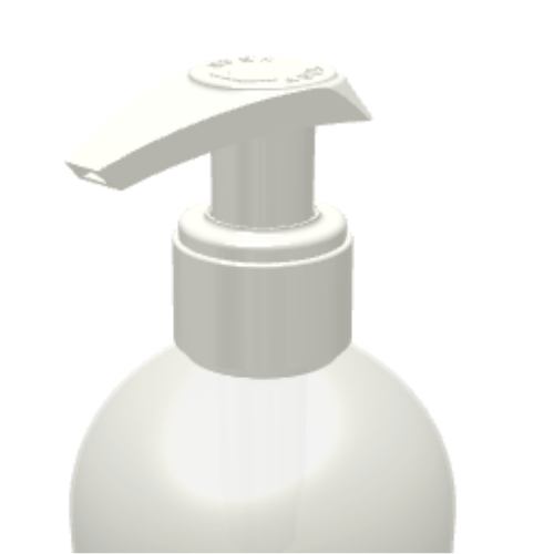 A close-up of the Dispensing Pump with Metal-Free Pathway named GSA on a white plastic bottle, commonly used for liquid soap or lotion, against a plain white background.