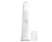 A sleek, white High-Quality Airless cosmetic tube labeled SOL by Aptar 50ml stands upright with its cap removed and placed beside it on a plain white background.