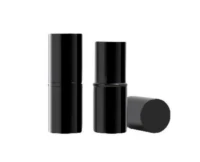 A black non-guided mini lipstick packaging is displayed on a white background. One unit is fully closed, while the second has its cap removed, showing the lipstick base with the cap placed beside it.