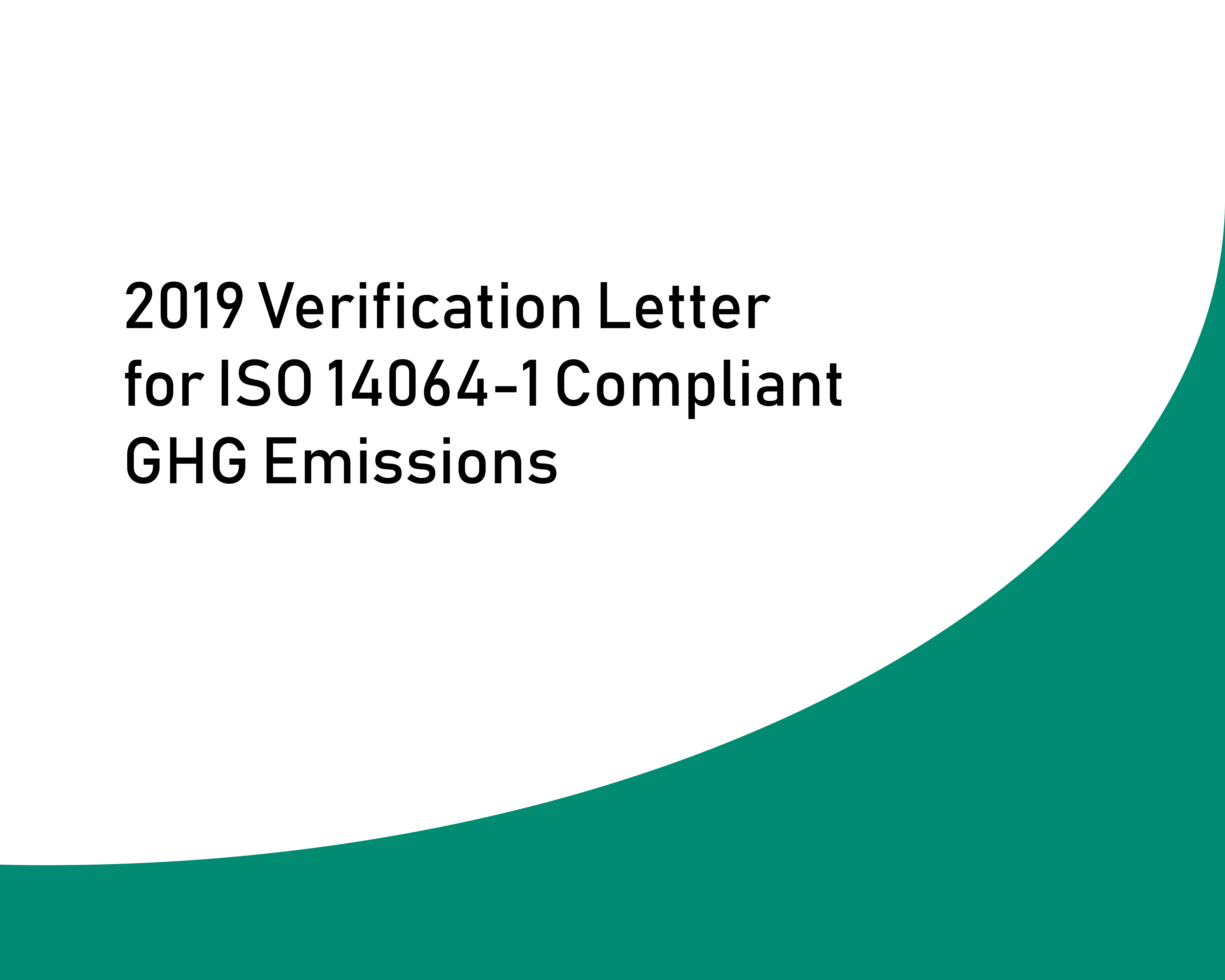 2019 Verification Letter for ISO 14064-1 Compliant GHG Emissions