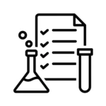 Black and white icon showing a clipboard with a checklist, including checkmarks and several lines, next to a pencil-ideal for tracking tasks like assembling twist-to-lock aerosol actuators.