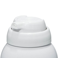 Close-up of the Optimum aerosol actuator for foam and gel, featuring a white plastic nozzle and dispensing mechanism, mounted on a white can and isolated against a plain background.