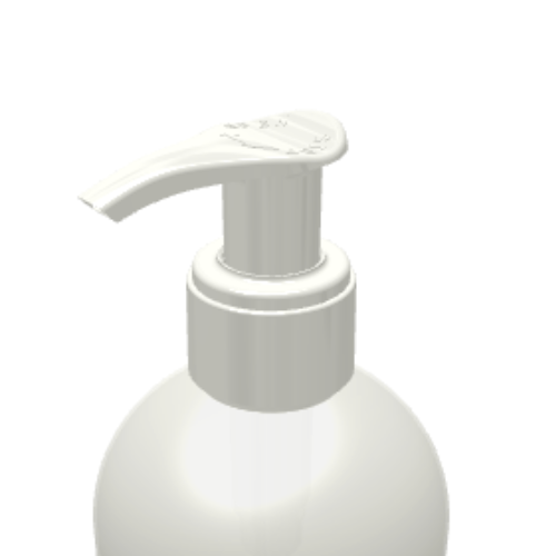 A close-up view of the top portion of a white plastic dispensing pump with metal-free pathway labeled GSA bottle against a plain white background.