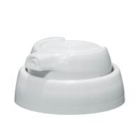 A white plastic aerosol actuator for foam and gel named Optimum, is shown against a plain background with its spout top of product clearly visible.