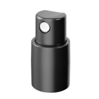 Black customizable spray pump from PAV with a white spray button, designed for precise mist dispensing, shown isolated against a white background.