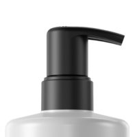 A close-up of HiFlow E-commerce , a black plastic e-commerce capable high-dose dispensing pump on top of a white bottle, often used for liquid soap or lotion, against a plain white background.