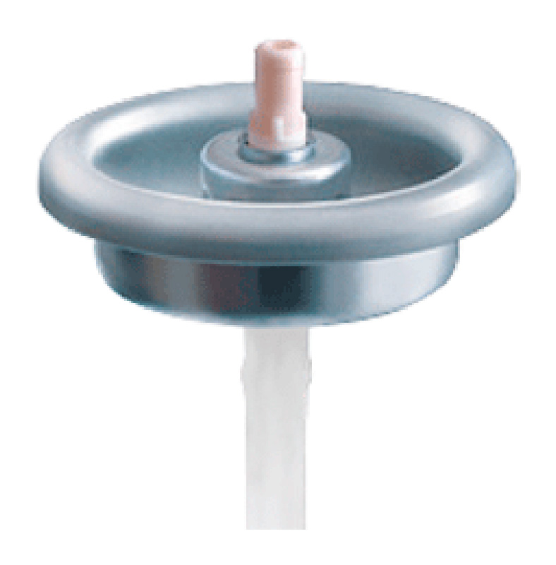 A close up of Vertical, Aptar Beauty's Aerosol valve that provides superior performance and proven reliability on a white background