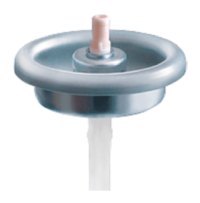 A close up of Vertical, Aptar Beauty's Aerosol valve that provides superior performance and proven reliability on a white background