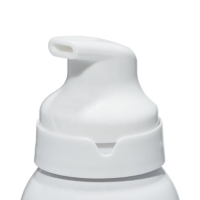 Close-up of a sleek, all-white foam actuator named Bliss , This actuator is designed for precise, luxury beauty dispensing. Its angled nozzle ensures clean, controlled application.
