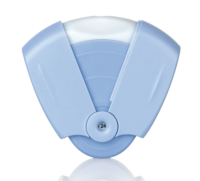 The Aptar Pharma ProHaler® multidose dry powder inhaler (DPI) with open blue cover on white background.