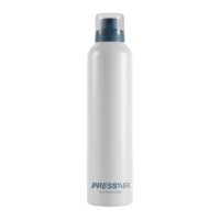 A tall, white aerosol compressed air spray can with a gray actuator and the words PRESSAIR TECHNOLOGY printed near the bottom. The can features a minimalistic design with an advanced compressed air aerosol valve, set against a clean white background.