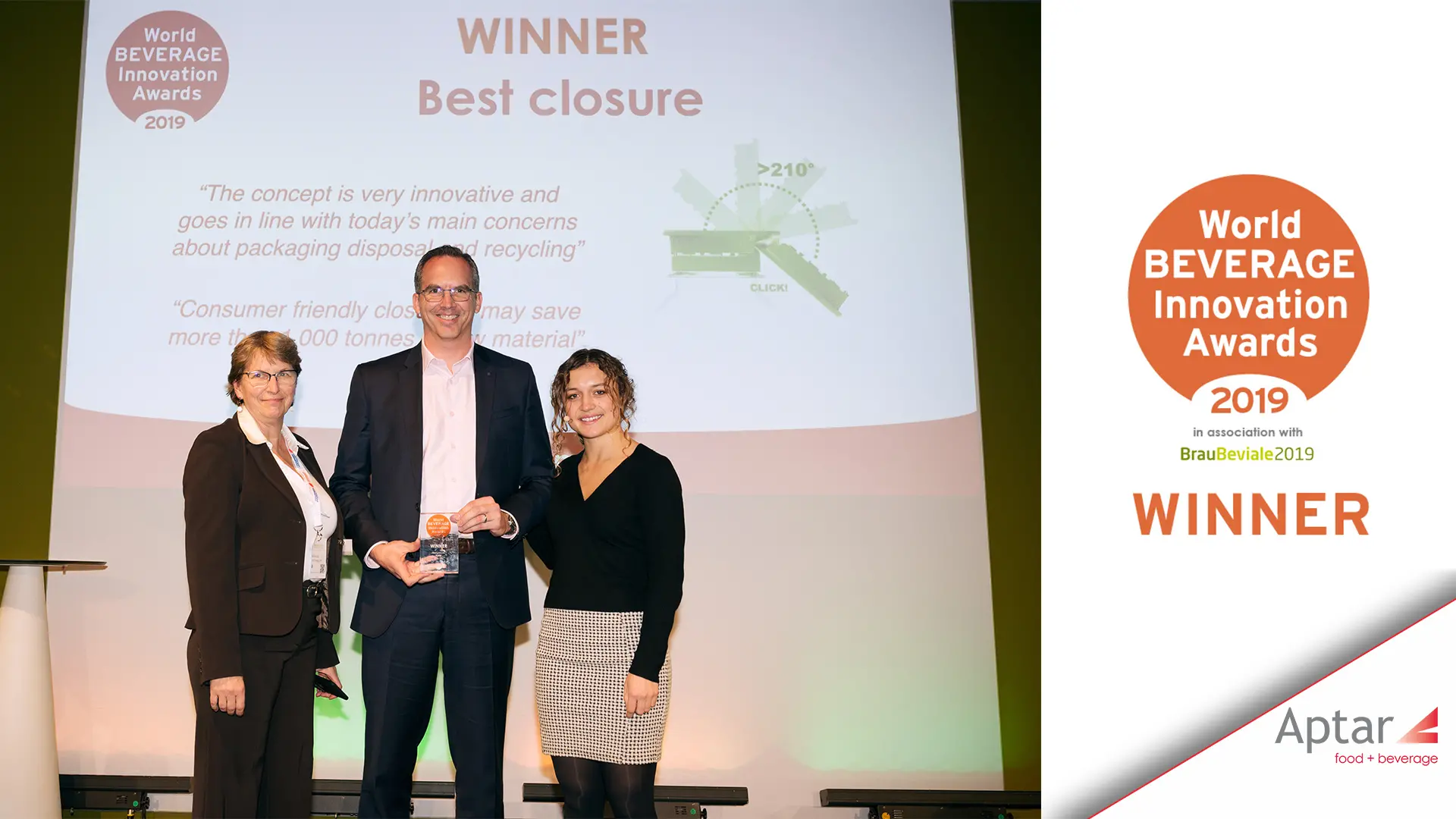 Aptar Food + Beverage Receives “Best Closure” Award for Flip Lid at the World Beverage Innovation 2019 Awards