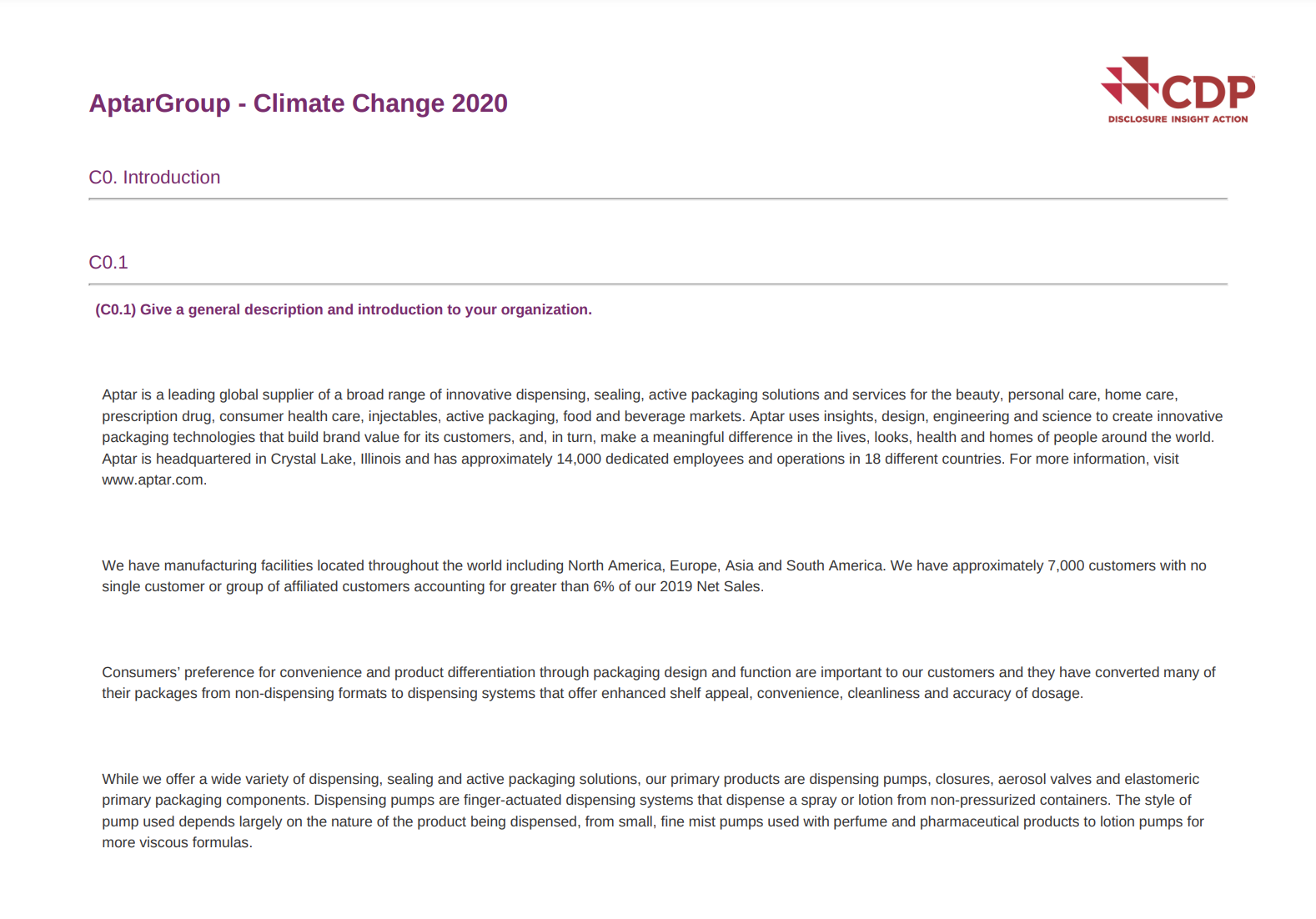 2020 CDP Climate Change Response